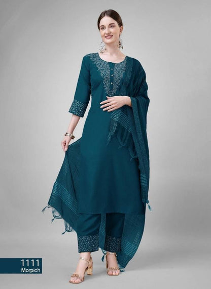 Cotton Blend With Embroidery Kurti Bottom With Dupatta