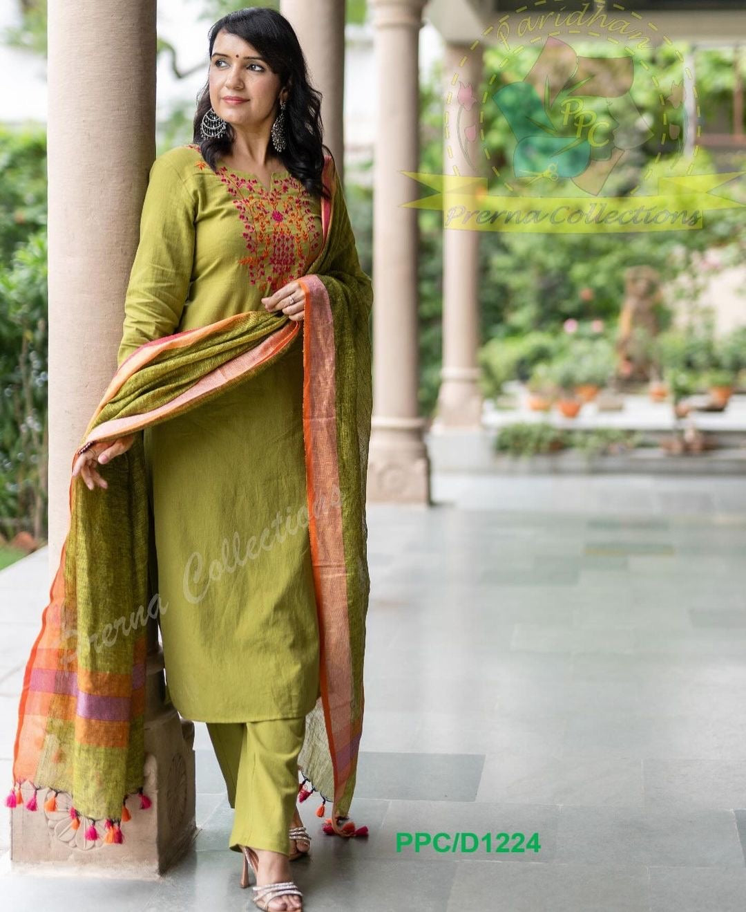 COTTON SLUB KURTI SET WITH AARI EMBROIDERY WORK