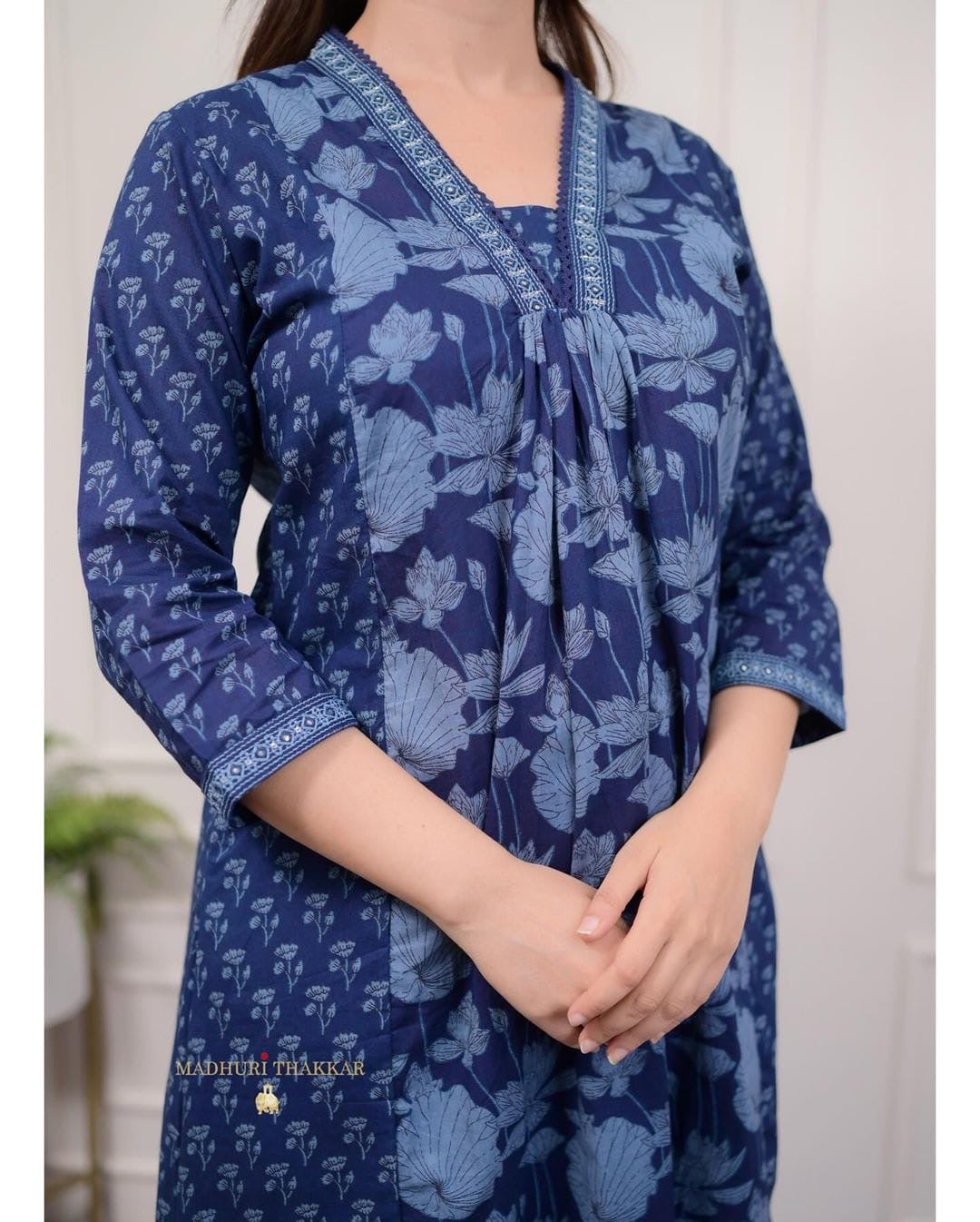 Floral Motif Printed Cotton Kurta & Pleated Salwar Set