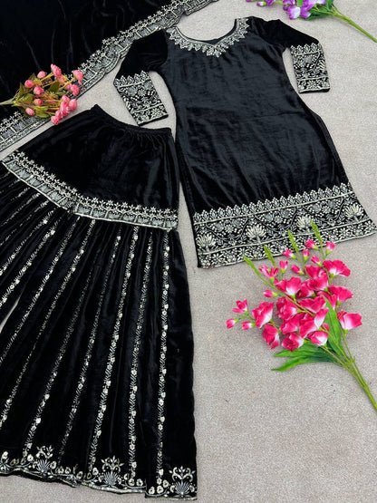 Designer Party Wear Look New Top-Sharara and Dupatta With Heavy Embroidery Sequence Work