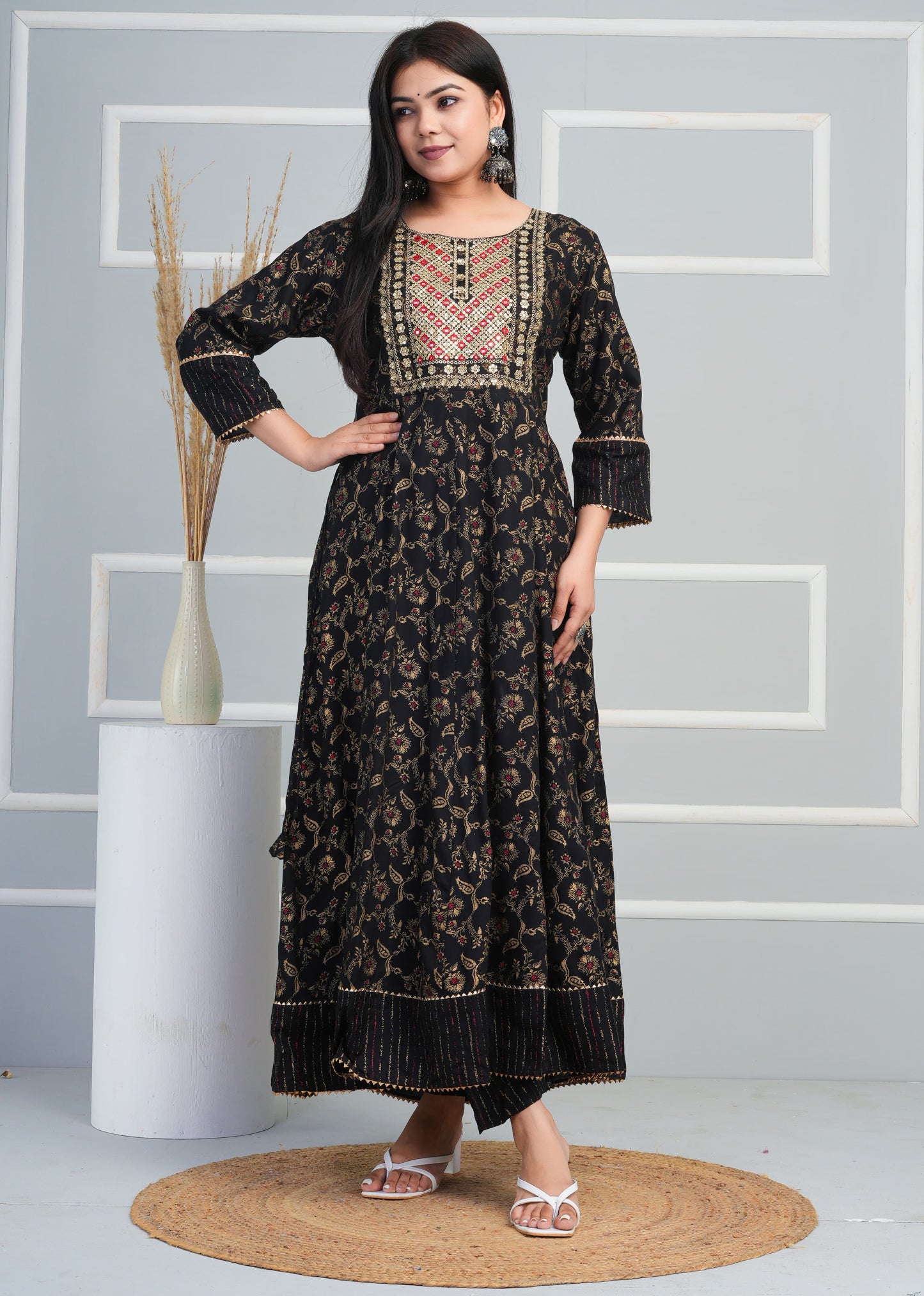 Beautiful Rayon Fabric Printed Anarkali Long Kurti With Pant & Printed Dupatta