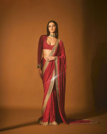 BOLLYWOOD SPECIAL GEORGETTE WITH RED COLOUR EMBROIDERY WORK SAREE