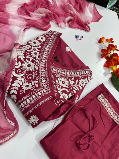 Pure Malmal Cotton Angrakha & Heavy Dhaga Embroidery Work Set