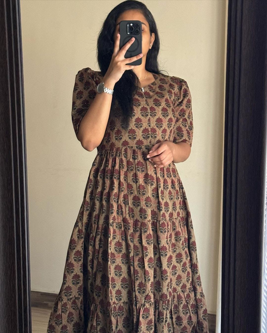 Beautiful Flower print Cotton Full Flair Middy Gown