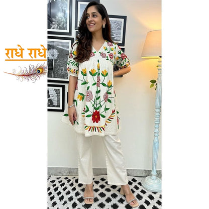 Cotton Aari Work Co-ord Set