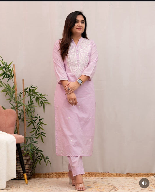 Beautiful Summerish Cotton Pant Set with Thread Embroidery