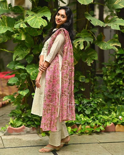 Cotton Embroidered Kurta with Pant and Dupatta