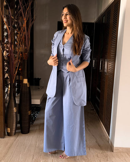 Bell Bottom Pants With Halter Vest Coat and Long Blazer