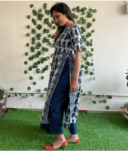 Cotton Printed Kurta & Pant with Mulmul Printed Dupatta