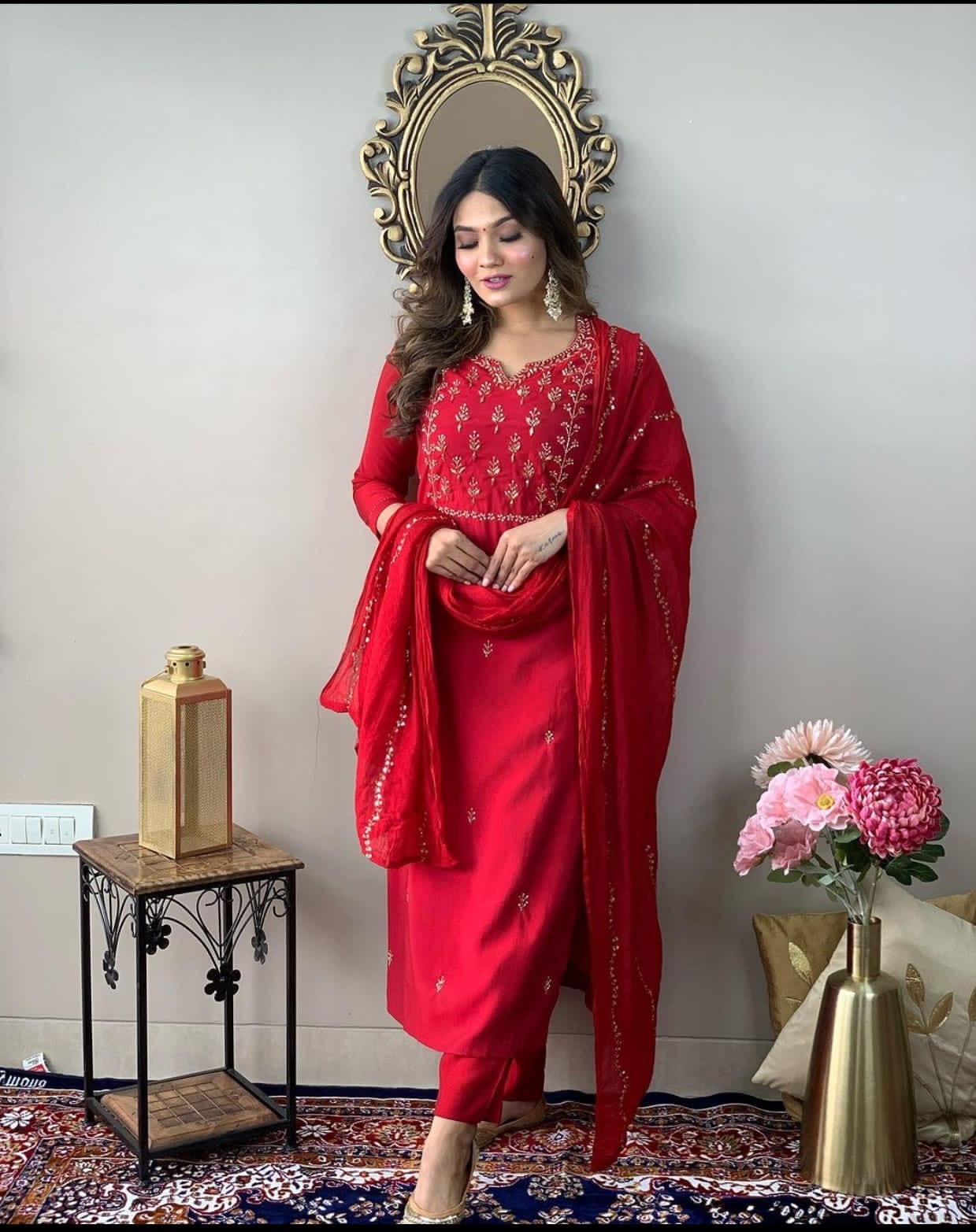 New Red Nazmin Duppata Pant set