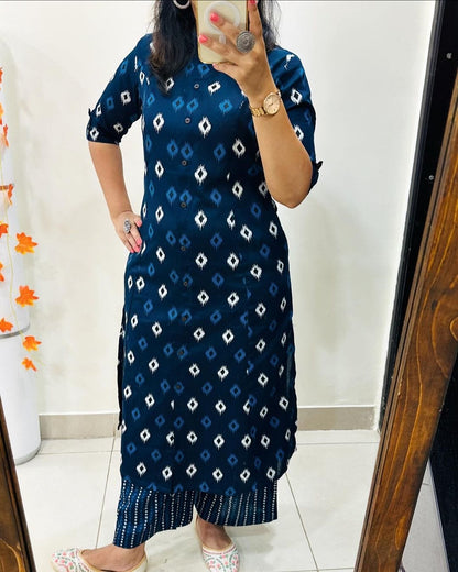 Blue & Playful Print Kurti Set