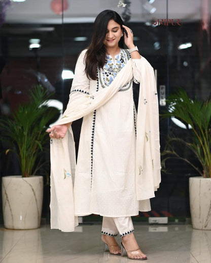 COTTON EMBROIDERED PAIRED WITH MULMUL DUPATTA