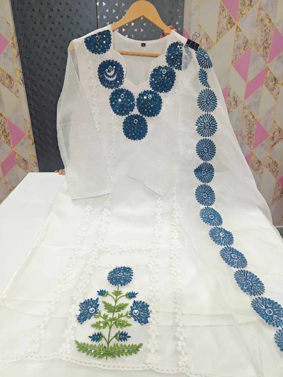 BEAUTIFUL ORGANZA KURTI PANT AND DUPATTA SET