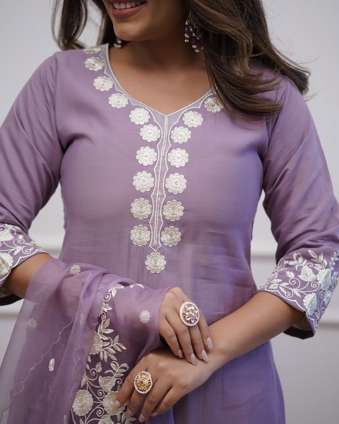 Beautiful Suit Set With Pure Organza Embroidery Duppata