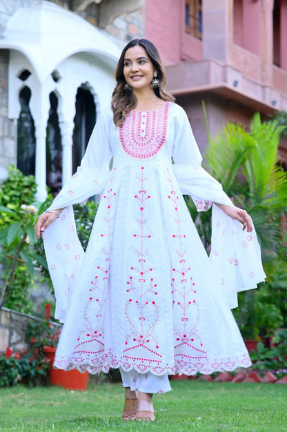 Embroidery Work On Anarkhli Kurti Set