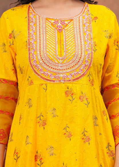 Beautiful ANARKALI KURTA with Heavy Cotton Sefali Embroidery