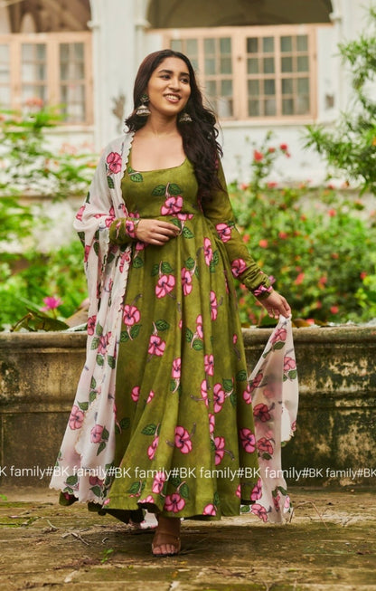 Mehandi Flower Kalamkari Dress