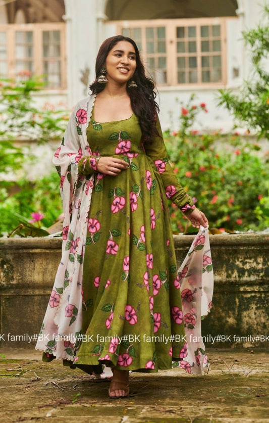 Mehandi Flower Kalamkari Dress