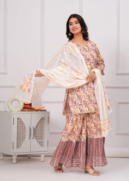 COTTON STRAIGHT KURTI WITH COTTON SHARARA