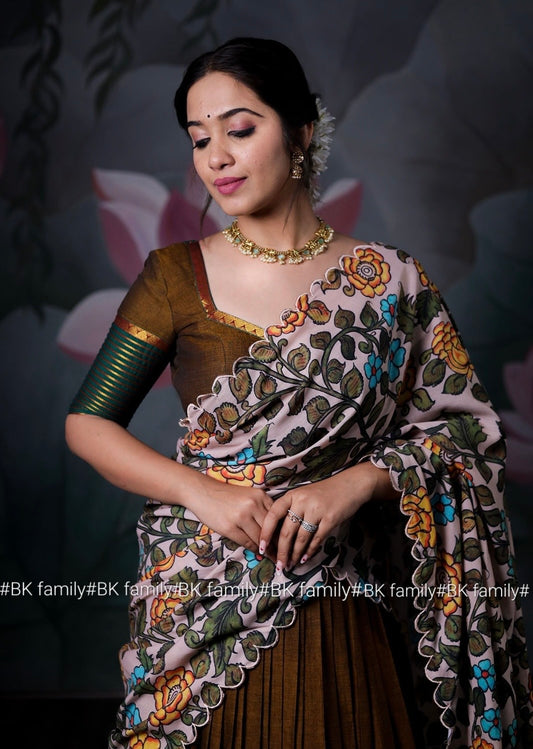 Handloom Halfsaree with Kalamkari Dhavani