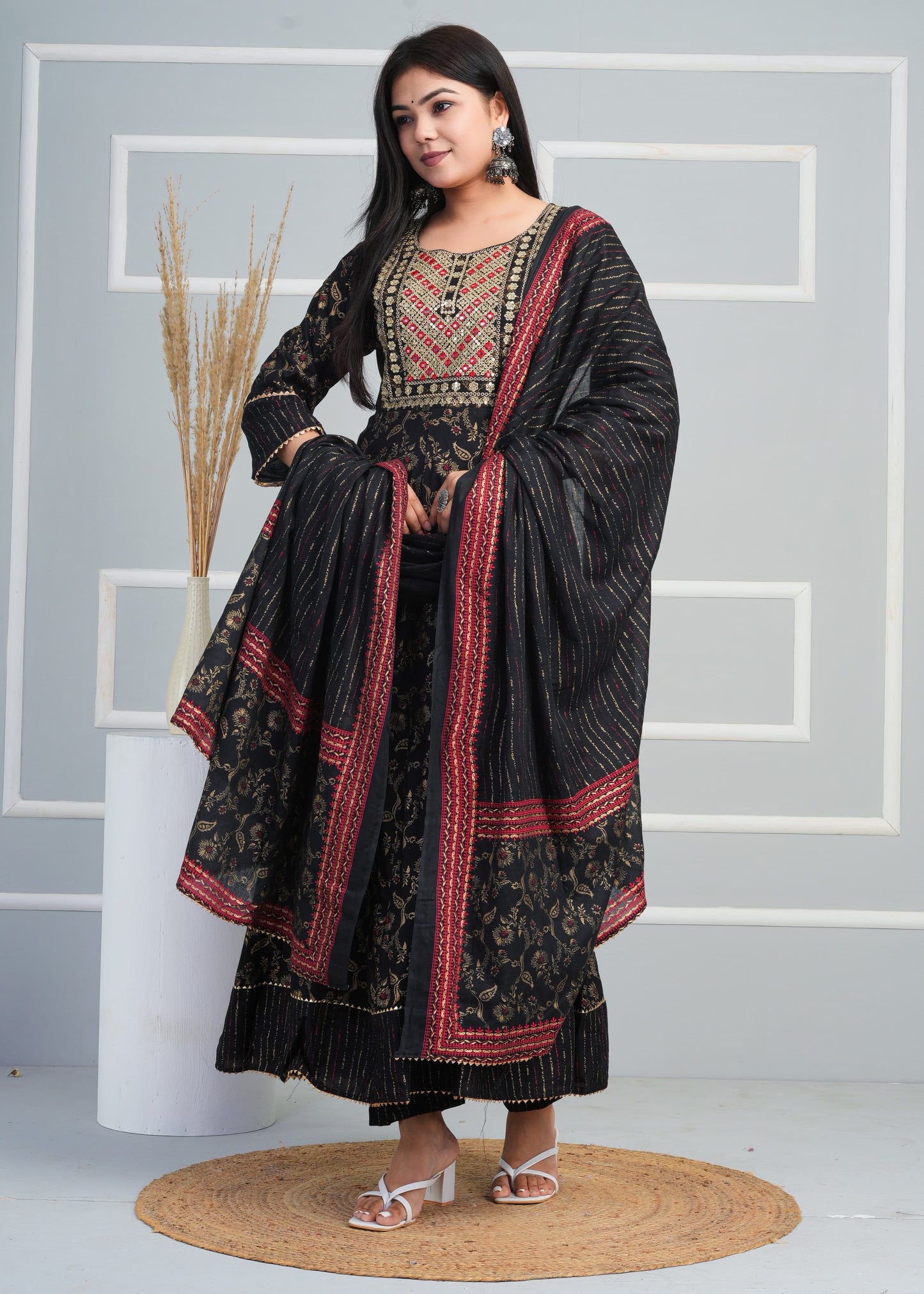 Beautiful Rayon Fabric Printed Anarkali Long Kurti With Pant & Printed Dupatta