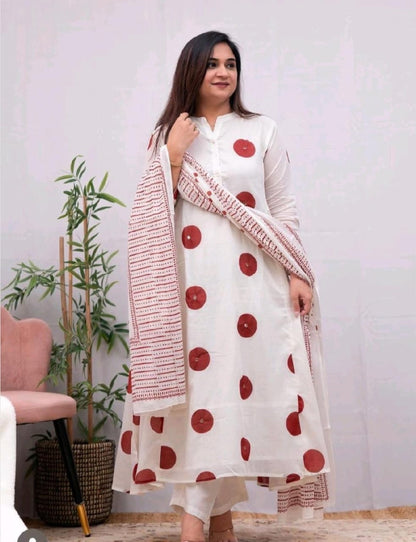 Trending Polka Dot Kali Style Pure Mulmul Cotton Dupatta set