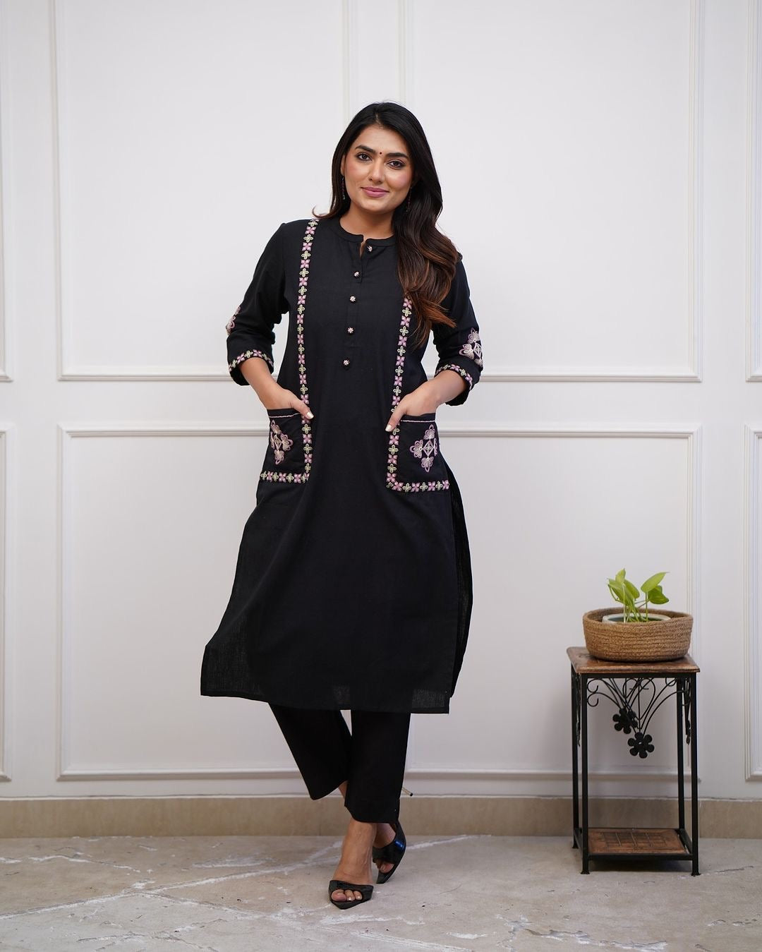 Classy Kurti Pant With Embroidery & Button Work