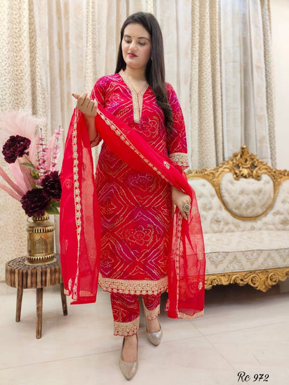 Beautiful Heavy Premium Fully Handwork Kurti, Pant & Dupatta