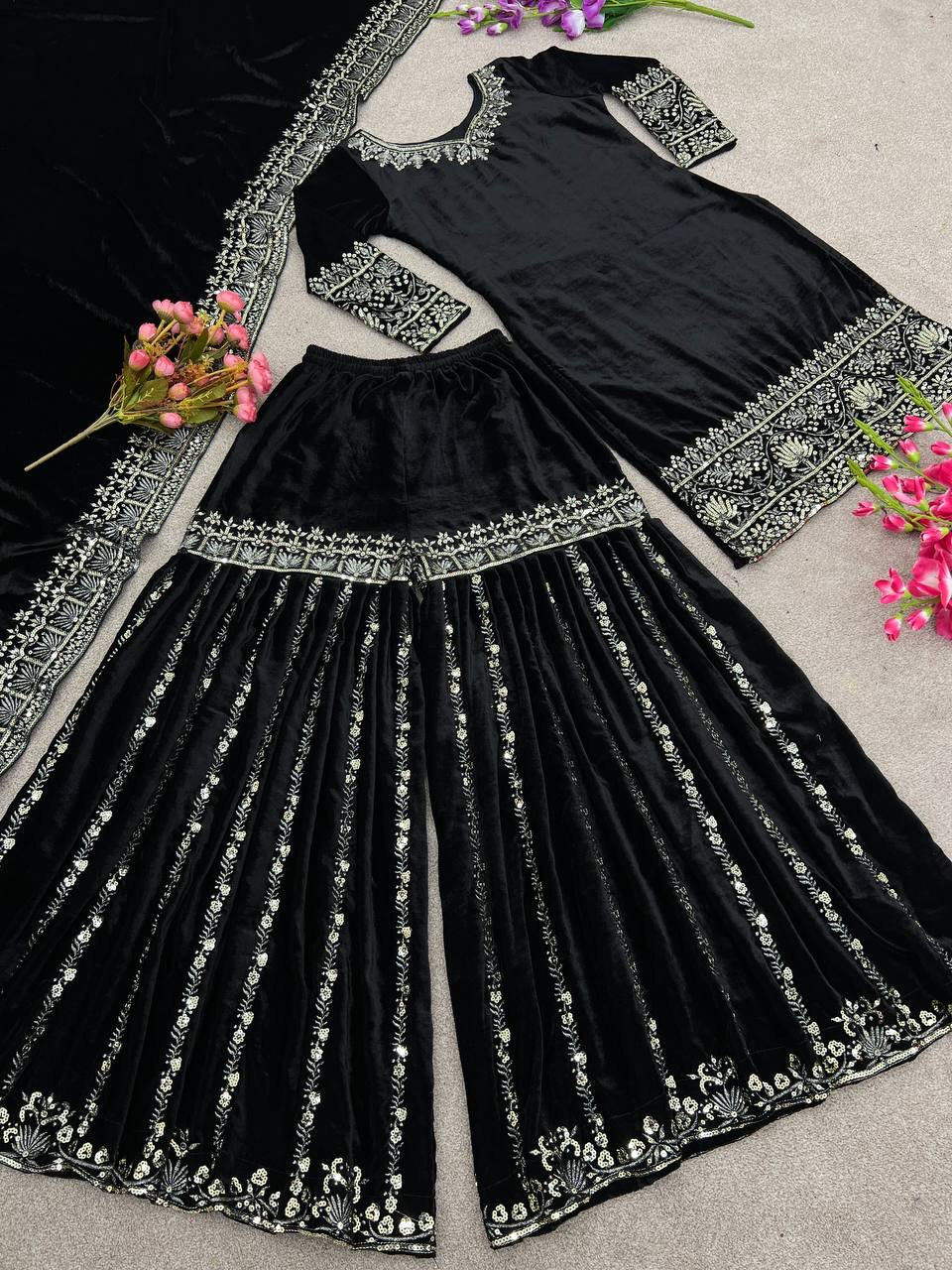 Designer Party Wear Look New Top-Sharara and Dupatta With Heavy Embroidery Sequence Work