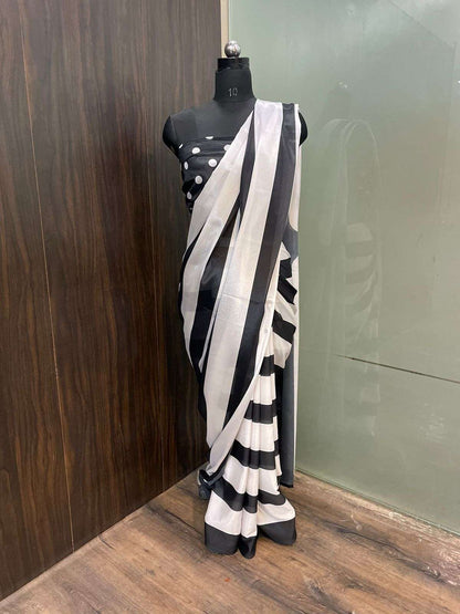 Deepika Padukon Jawaan Movie Inspired Chinon sil with Black &amp; White saree