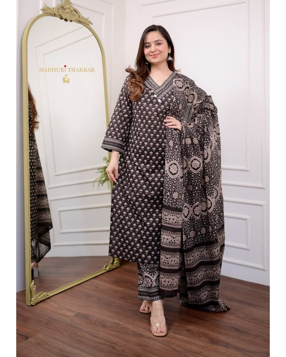 Premium Heavy Cotton Full Printer Dress With Printed Pant Border Handwork