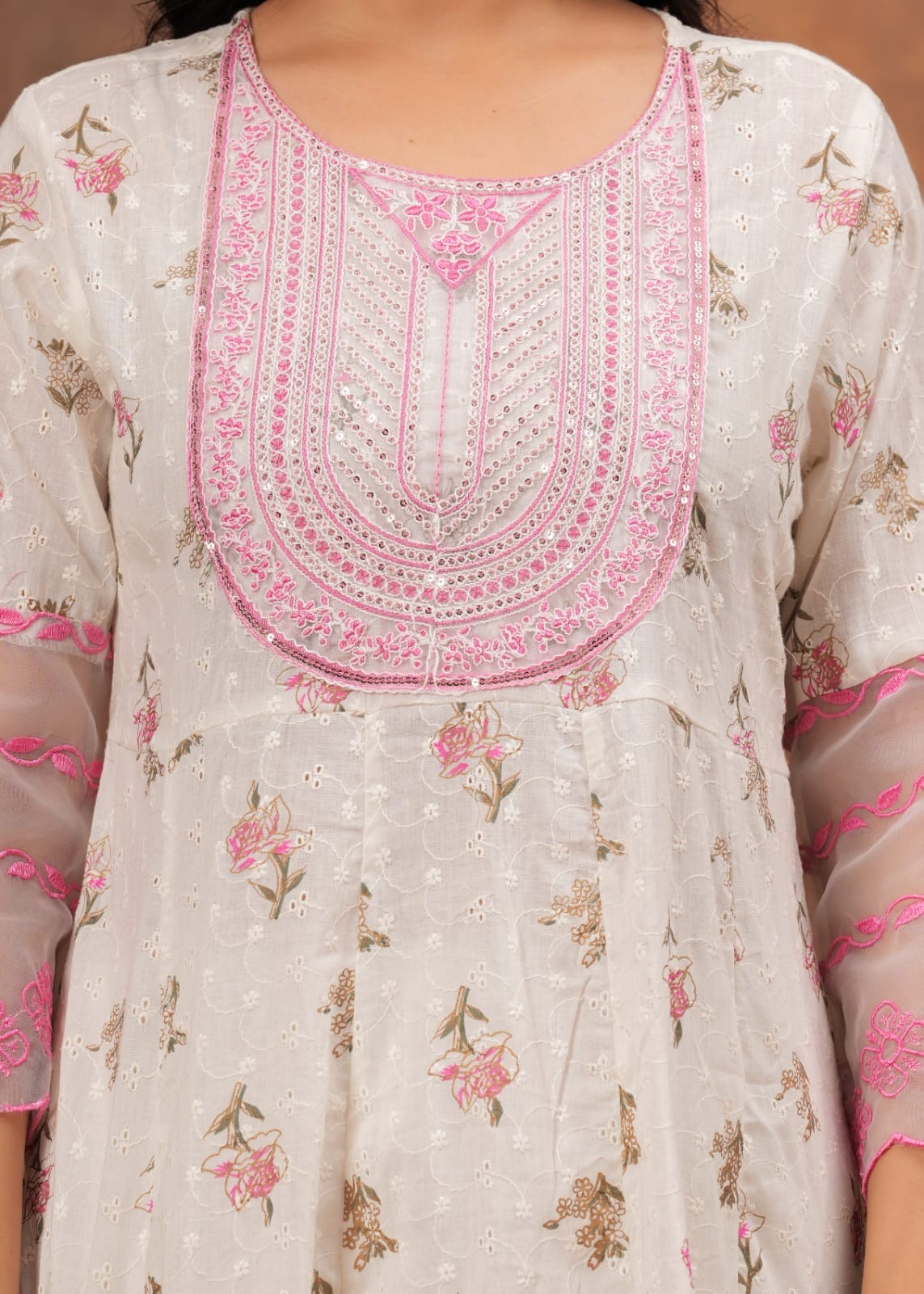 Beautiful ANARKALI KURTA with Heavy Cotton Sefali Embroidery