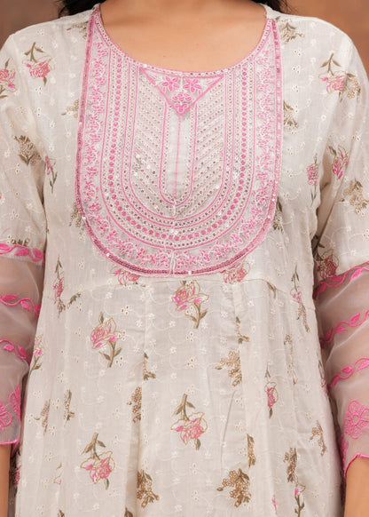 Beautiful ANARKALI KURTA with Heavy Cotton Sefali Embroidery