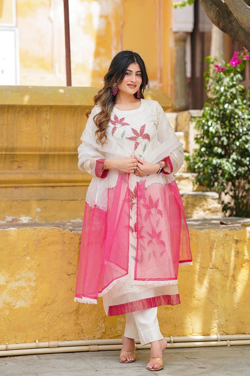 Beautiful Cotton Shifley Aline Kurta Dupatta Set