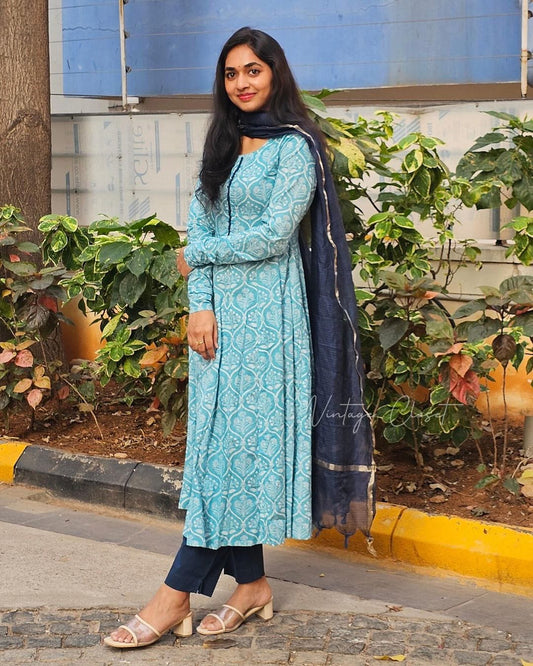 Beautiful Heavy Anarkali Kurti Pant and Kota Doria Dupatta