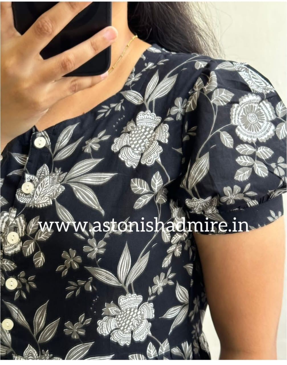 Beautiful Printed Lotus Flower Cotton Middi Gown Dress