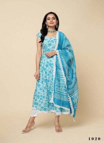 Cotton Floral Printed Kurti With Bottom Dupatta