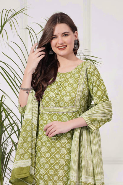 Cotton Straight Kurti & Cotton Afgani Pant & Cotton Dupatta