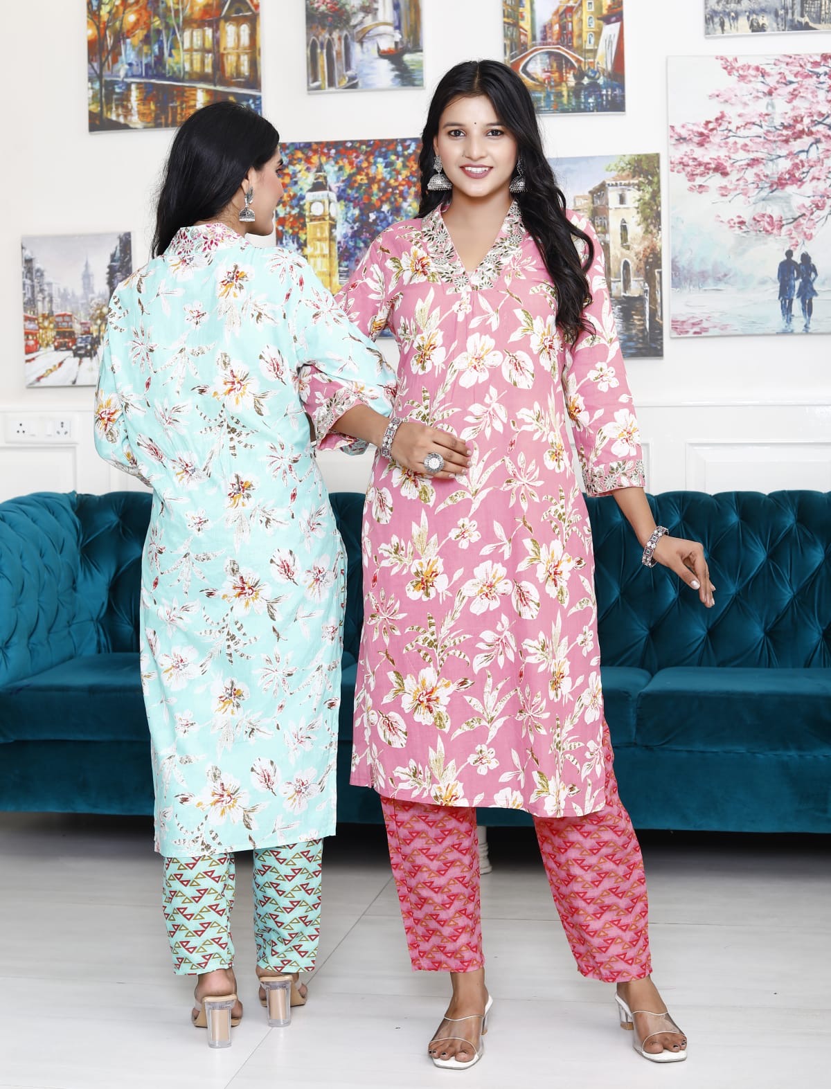 Cotton Printed Kurti with Embriodary on kurti with Nazmi Duppata