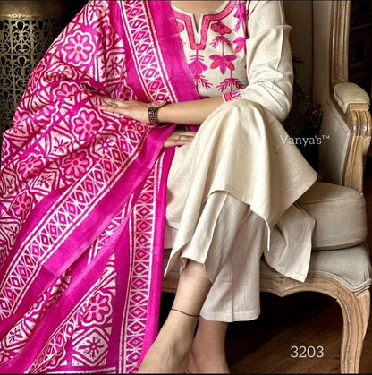 Cotton Kurta Pant & Khadi Silk Dupatta