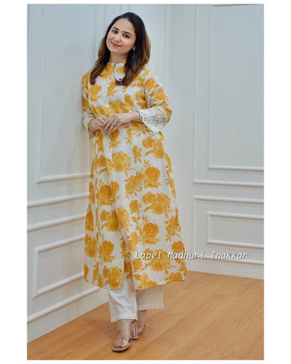 Beautiful Floral Print A-line Princess Kurti Set