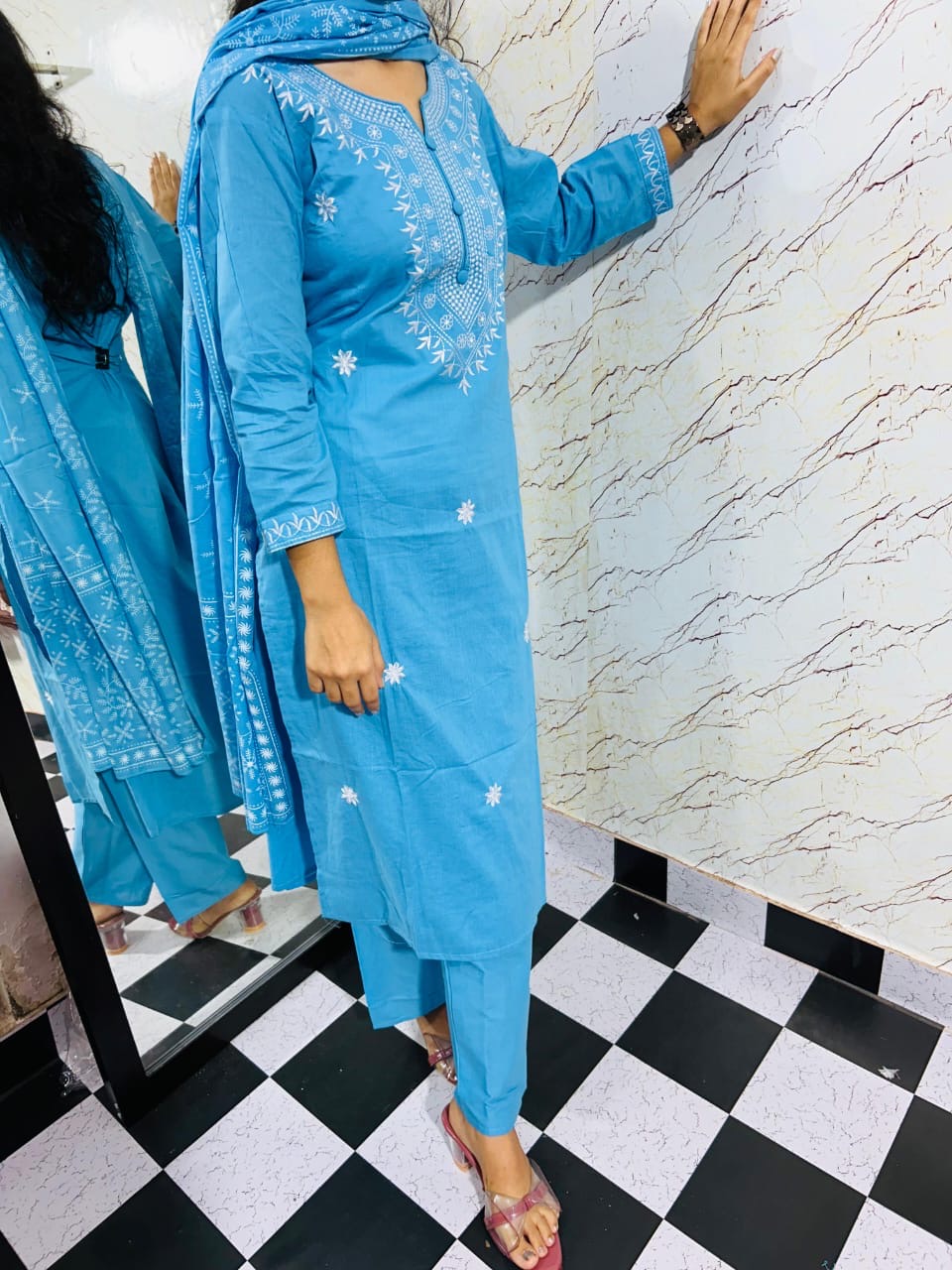 Beautiful Embroidery Work Cotton Fabric kurti, Pant & Dupatta