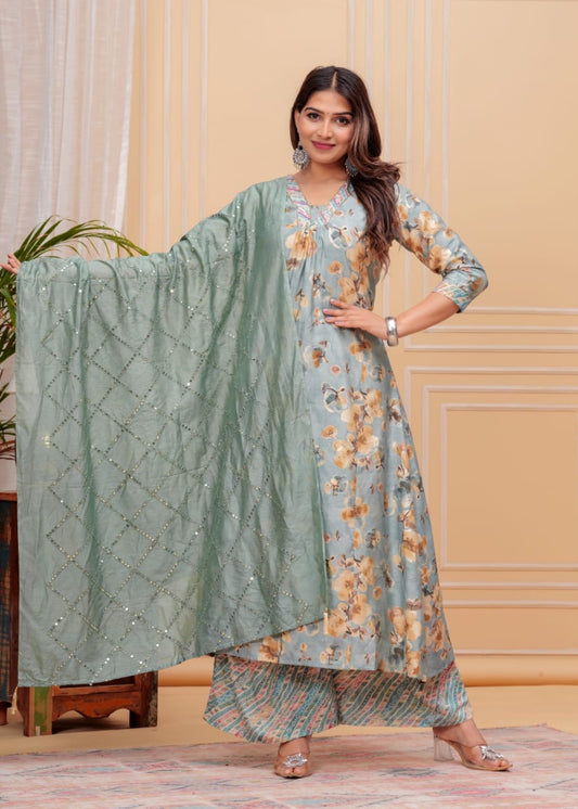 Pure MUSLIN Silk Suit, Kurta With Handwork On Yoke