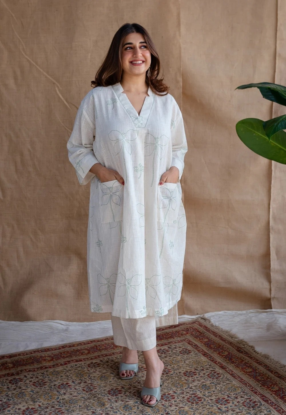 Pure Cotton Kurti with Self Print with Plazzo