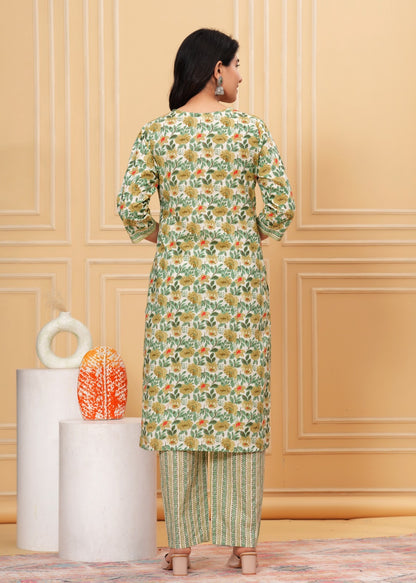 COTTON STRAIGHT KURTI WITH COTTON PANT WITH COTTON DUPATTA