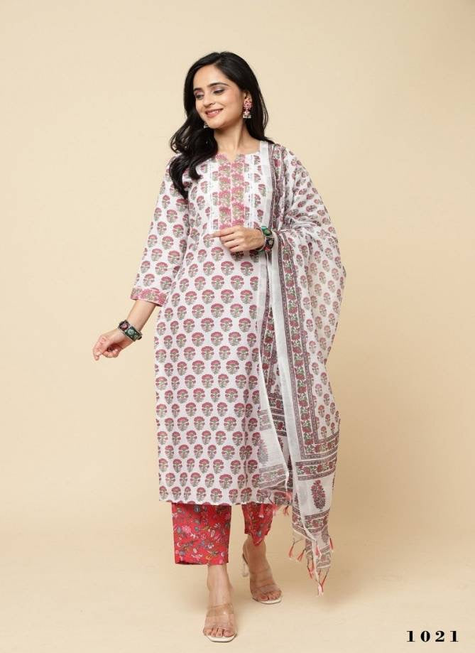 Cotton Floral Printed Kurti With Bottom Dupatta