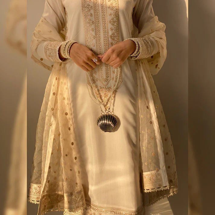 DESIRABLE FANCY ROMAN SILK SEQUENCE EMBROIDERED COTTON WORK TOP AND PENT WITH DUPATTA