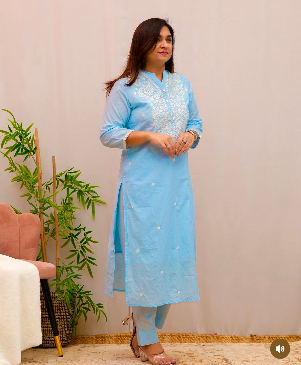 Beautiful Summerish Cotton Pant Set with Thread Embroidery