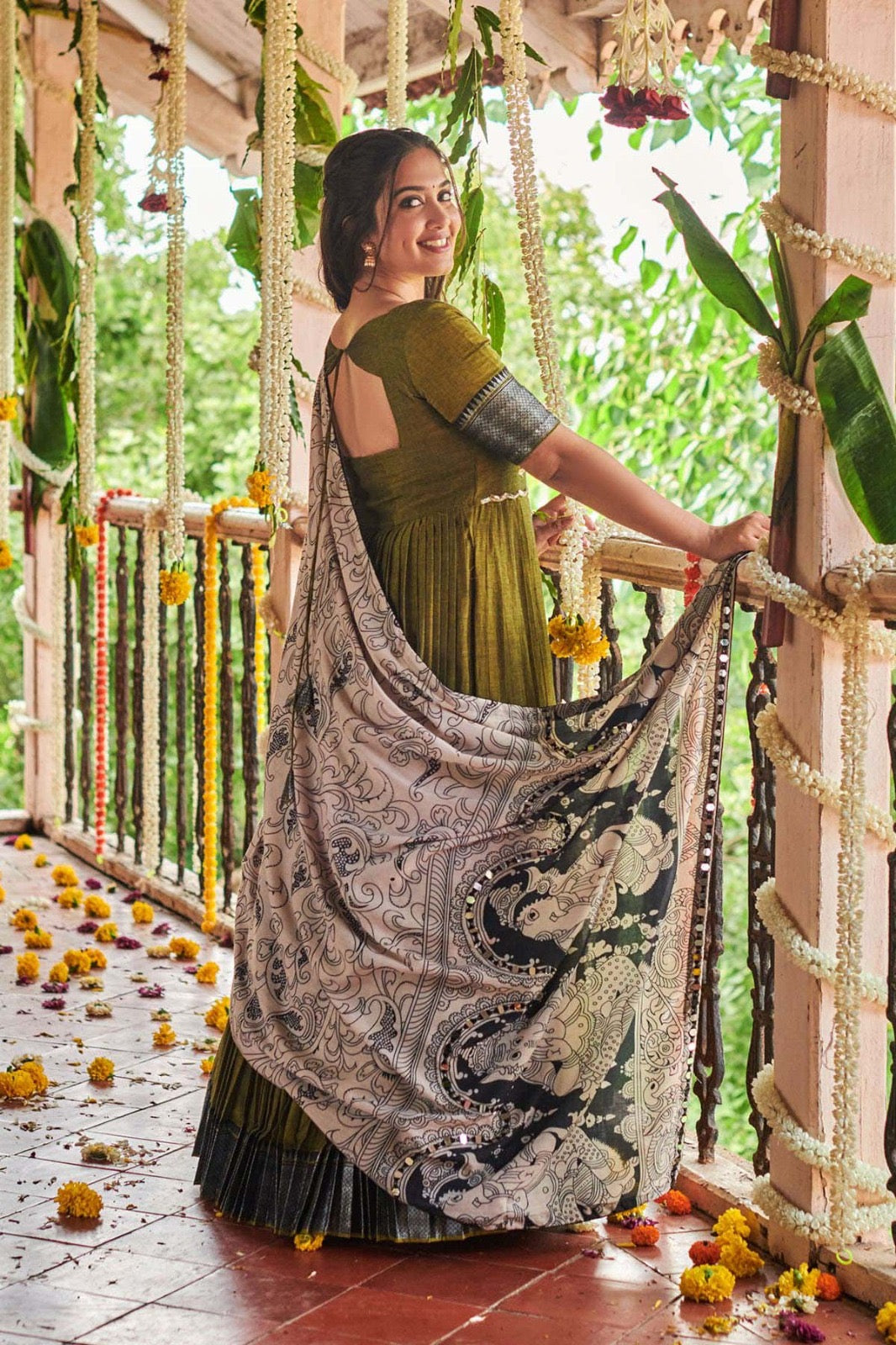 Juniper Green & Black Handloom Dress