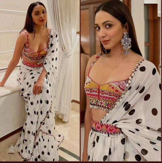 KIARA ADVANI WHITE POLKA DOT SAREE AWESOME BOLLYWOOD SAREE